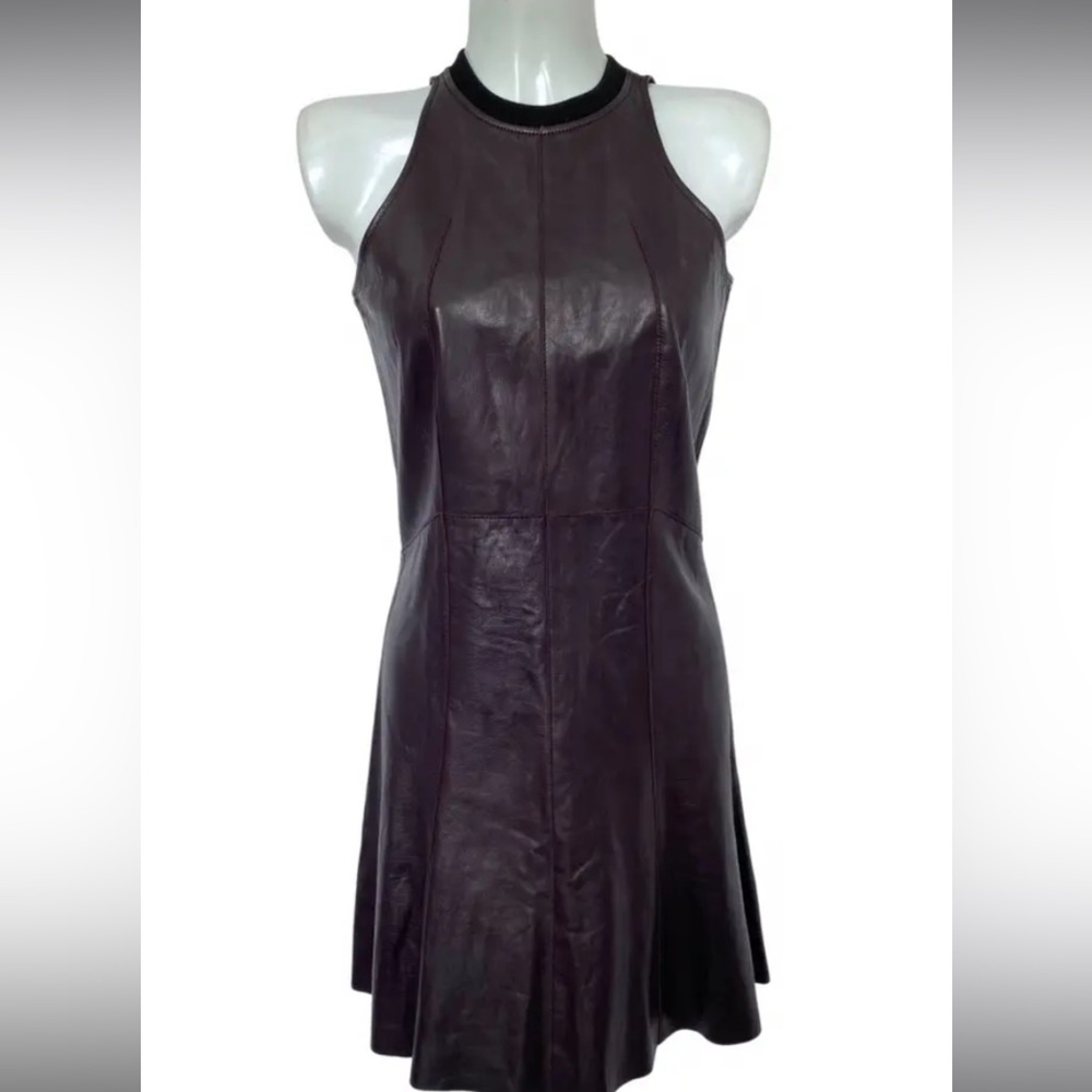Derek Lam Leather Mid Length Dress in Plum - size 6